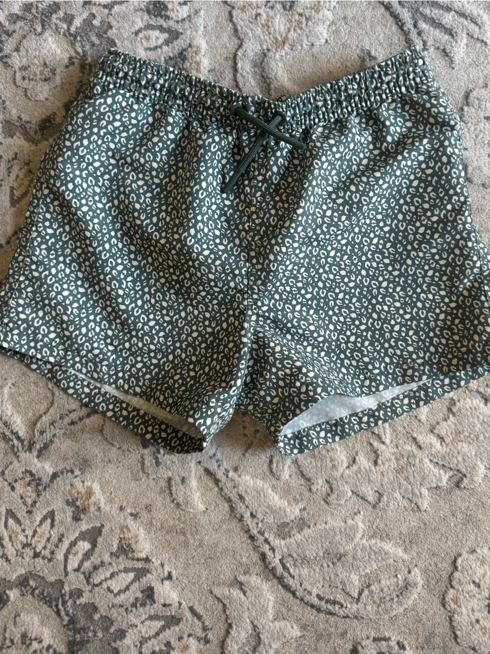 Zara Girls Green Leopard-Print Swim Trunks